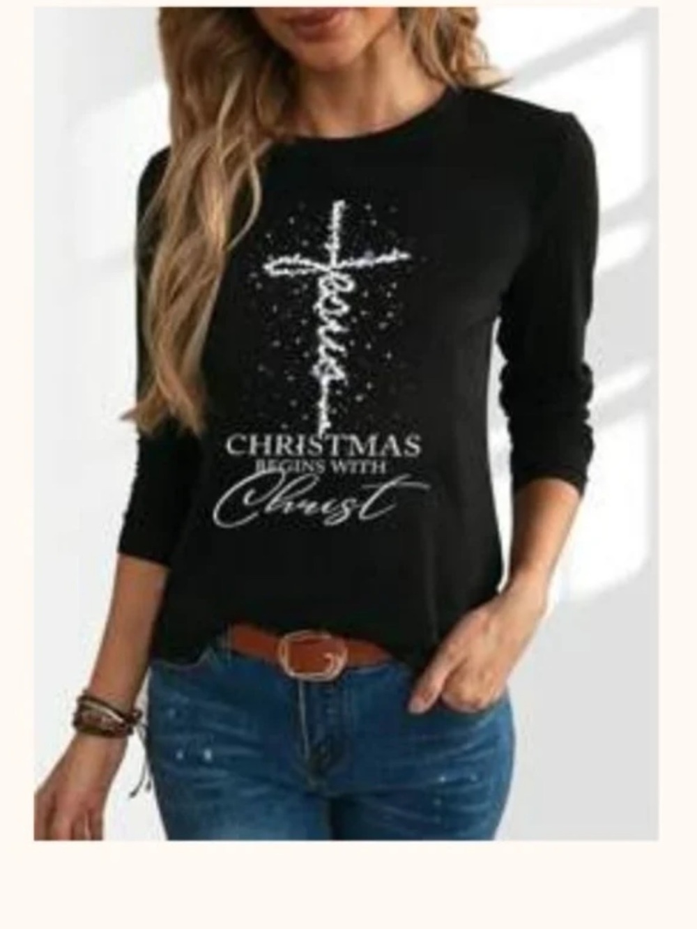 Christmas Print Long-Sleeve Tee - Black